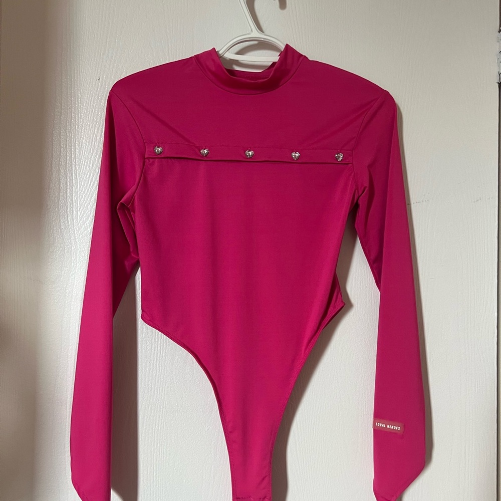 Pink Long Sleeve Bodysuit with Embellishments
